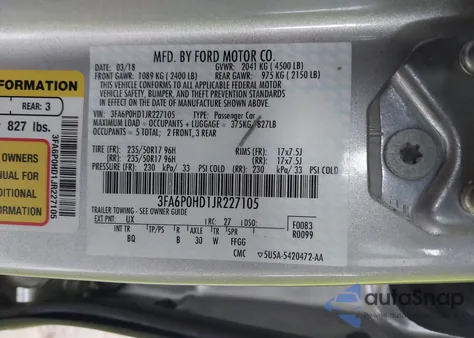 2018 Ford Fusion Se from USA, damaged, VIN 3FA6P0HD1JR227105